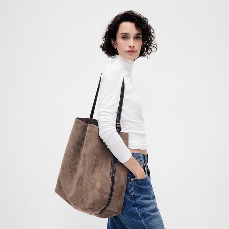 GAP Vegan Suede Bucket Bag with Shoulder Strap Inner Pockets & Zippered Mini Bag for Everyday Use 11.5 L x 8.5 W x 14.5 H - Closet Storage System