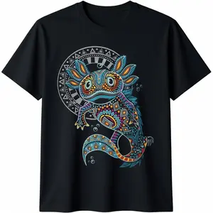 100% Cotton Axolotl Art Aztec Mexico Mexican T-Shirtgraphic tee