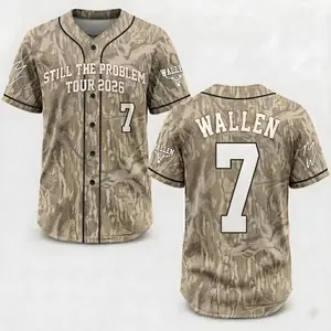 Still The Problem Country Style Baseball Jersey – Camo Inspired Music Fan Shirt, 2026 Casual Streetwear Sports Jersey, Lightweight Unisex Concert Apparel