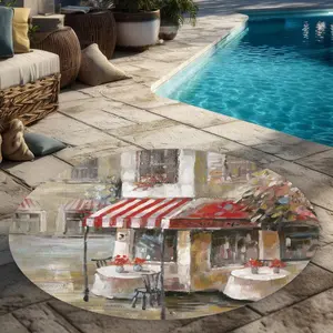 360 stand Contemporary Multicolor Printed Face Outdoor Patio Rug - 5x5 ft Circular Home Decor Rug, for Sunny Restaurant Terrace Use, Home Decor Rugs, Multicolor Rug
