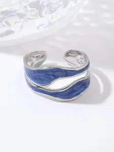 Wedding Jewelry, Women’s Casual Stainless Steel Open Adjustable Engagement Ring – Unique Blue Wave Design, Stylish Daily, Birthday Gift, Valentine, Christmas, Mother's Day
