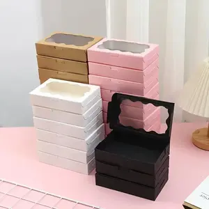 50pcs Cowhide Gift Boxes with Clear Display Window, Disposable Clip Seal, Perfect for Holiday Gifts, Festive Paper Gift Boxes