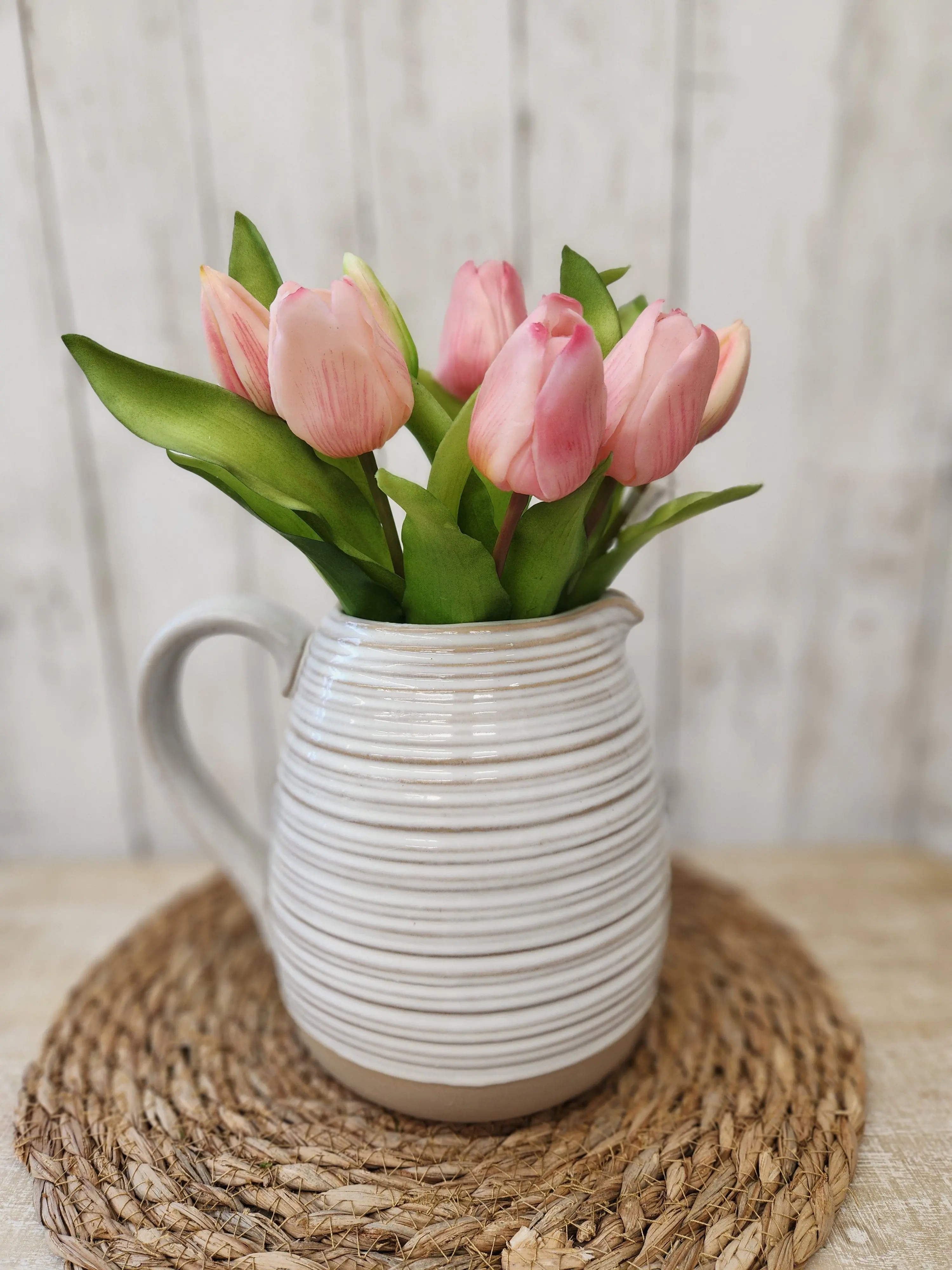 12" Real Touch Tulip Pink 7 stems, Faux Bouquet of Tulips