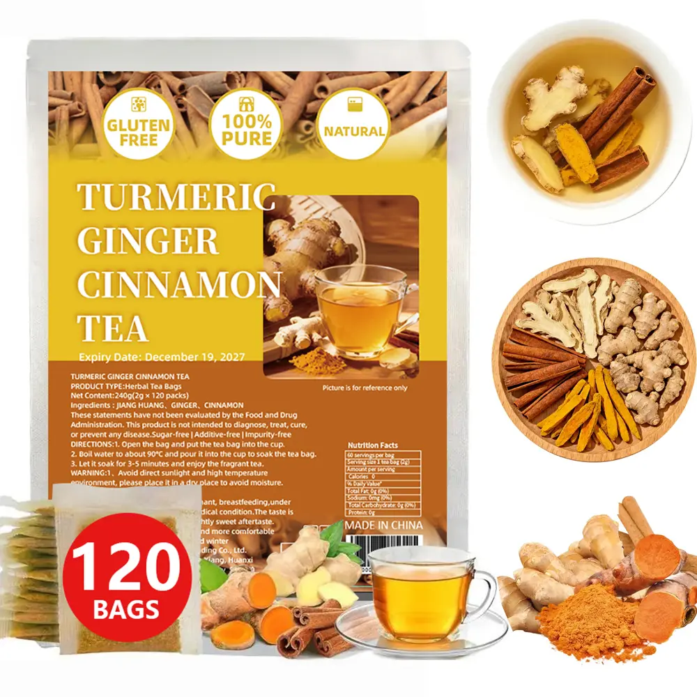 Turmeric Tea Herbal Anti-Inflammatory Tea,100% natural, eco-friendly tea bags.Contains turmeric,ginger,and cinnamon.keto-friendly,sugar-free,caffeine-free,gluten-free,vegan healthy beverage,Digestive tea,good herbal remedy