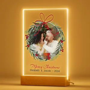 Customized Christmas Gifts, Photo Night Light for family lover friends, Soft Warm White Colors LED Wooden Table Lamp, Custom Photo Xmas Decorations for Holiday Birthday Gift, Custom Photo Acrylic Plaque Frame with Night Light