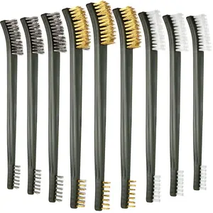 9 count Mini Wire Brush Set - Stainless Steel, Brass & Nylon - Rust Removal, Welding Slag,  Cleaning, Detail Scrub Brushes