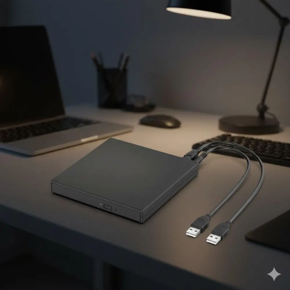 USB CD DVD Burner, External USB 3.0 Optical Drive, Plug and Play, High-Speed Recording, Compatible with Windows Mac Linux Laptop Desktop, Portable, Shock-Resistant, Dual USB Power Cables, Home Office.