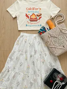 Calcifer's Bed and Breakfast Baby Tee, Kawaii Crop T-Shirts, Japanese Graphic Crop Top Tee, Anime Destination Baby Tee Shirt