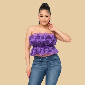 Lala Linning Elastic Shirring Tulle Tube Top Casual Fabric Fashion Womenswear Chic Comfortable  Dressy Everyday Feminine