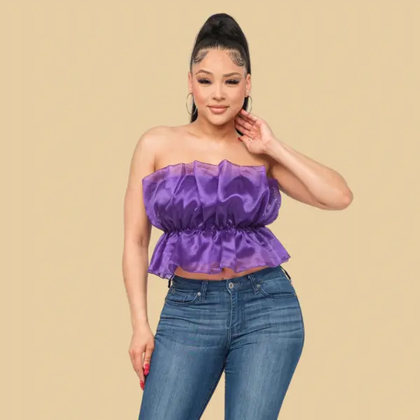 Lala Linning Elastic Shirring Tulle Tube Top Casual Fabric Fashion Womenswear Chic Comfortable  Dressy Everyday Feminine