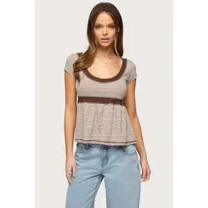 Sady Contrast Striped Babydoll Top