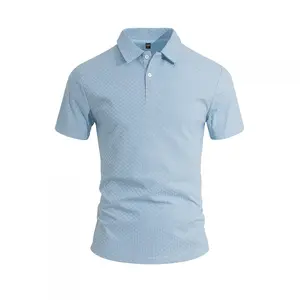 Men's Polyester Checked Jacquard Plaid Short-Sleeve Polo Shirt - Relaxed Loose Fit, Breathable Menswear Collared Top for Daily & Business Casual Summer Wear