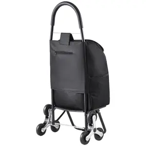 Stair Climber Trolley Dolly, 36L Folding Shopping Cart, Grocery Cart Trolley Laundry Stair Climbing Handcart with 6 Wheels & Oxford Cloth Bag, Foldable Cart for Shopping Grocery Laundry, Black