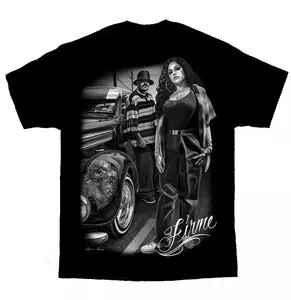 Firme Chicano Art David Gonzales DGA Lowrider T-Shirt Summer - Black Shorts with Graphic Design, Featuring Classic Lowrider Style and Chicano Art - Menswear, Top