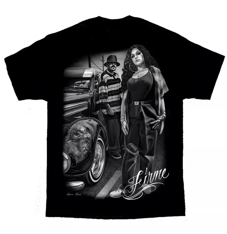Firme Chicano Art David Gonzales DGA Lowrider T-Shirt Summer - Black Shorts with Graphic Design, Featuring Classic Lowrider Style and Chicano Art - Menswear, Top