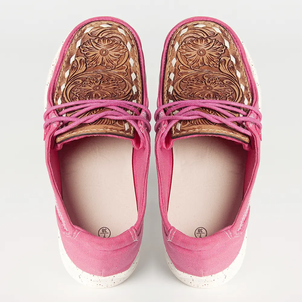 American Darling Hand tooled, carved genuine leather trim lightweight shoe footwear, slip on| Tooled Footwear