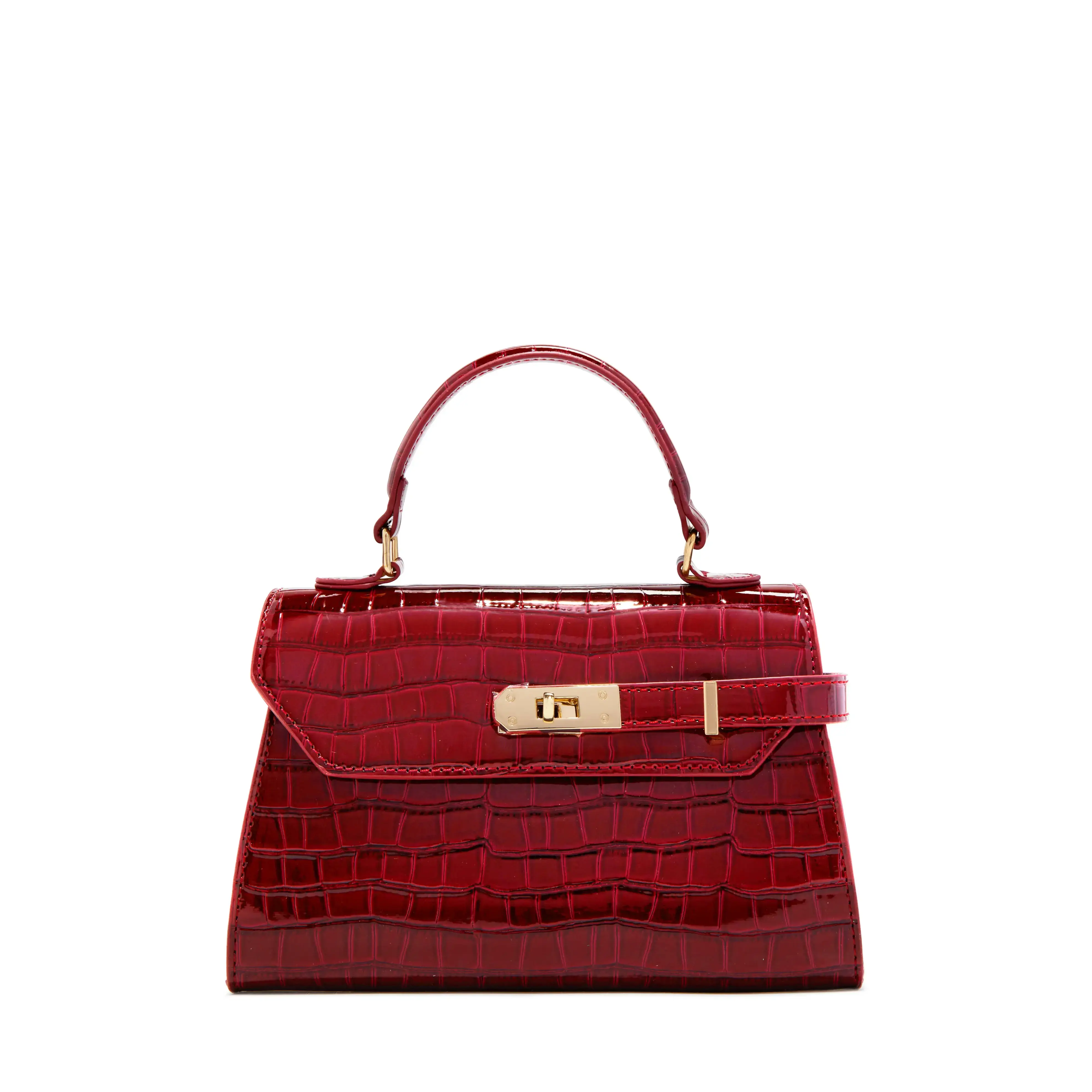 Vivian Croc Embossed Top Handle Crossbody Bag - Red