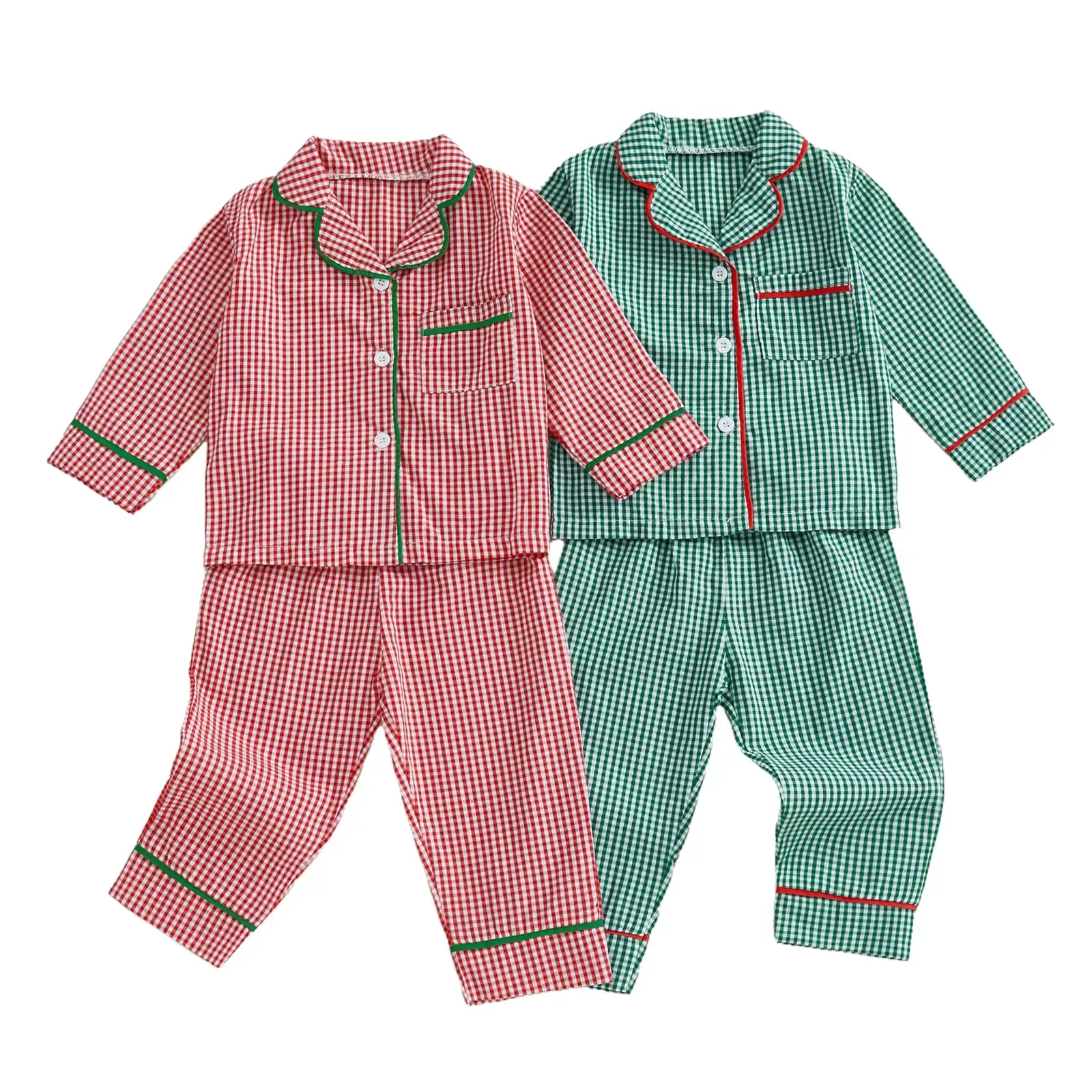 Babamoon Toddler Baby Girl Boys 2Pcs Christmas Pajamas Set Long Sleeve Plaid Print Shirt & Pants Cozy Cotton Sleepwear for 6M-4 Years