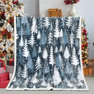 50" X 40" Christmas Tree Throw Blanket, Winter Holiday Sherpa Fleece Blanket, Flannel Christmas Tree Blankets for Winter and Xmas Bedroom, Couch Decorations and Gift