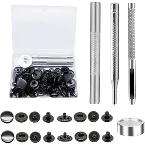 80 count (20 Sets) Heavy Duty Leather Snap Fasteners Kit, 15mm Metal Snap Buttons Kit Press Studs with 4 Install Tools, Rivets and Snaps for Clothing, Jeans, Jackets, Bracelets, Bags-Brass