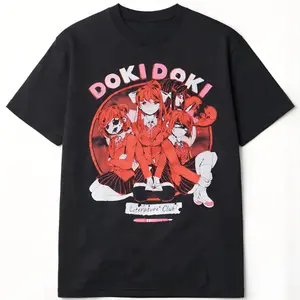 Y2K Doki Doki Literature Club Monika Natsuki Sayori Yuri T-Shirt - Vintage Graphic Tee – Menswear & Womenswear – Streetwear Tops – Casual Cotton Crewneck Shortsleeve T-shirt
