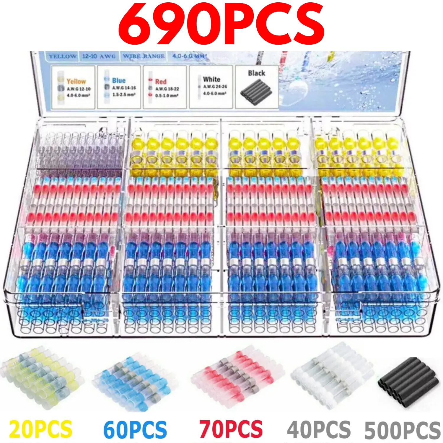 Car Heat Shrink Butt Crimp Terminal Kit, Car Accessories, Car Stuff, Waterproof Solder Seal Electrical Connector for Summer, Car Essentials, Car Heat