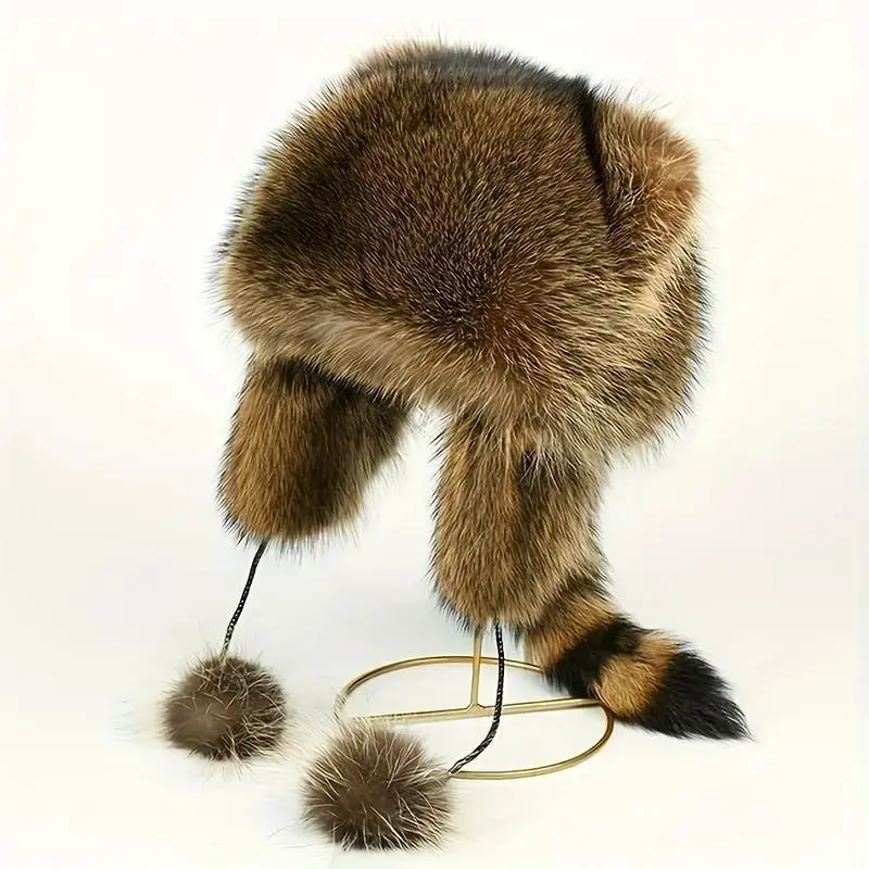 Unisex Y2K Faux Fur Raccoon Tail Winter Hat Detachable Fluffy Earmuffs Soft Hypoallergenic Washable Warm Beanie Cold Weather Outdoor Streetwear Cozy Goth Harajuku Style Accessory For Daily Travel Festival