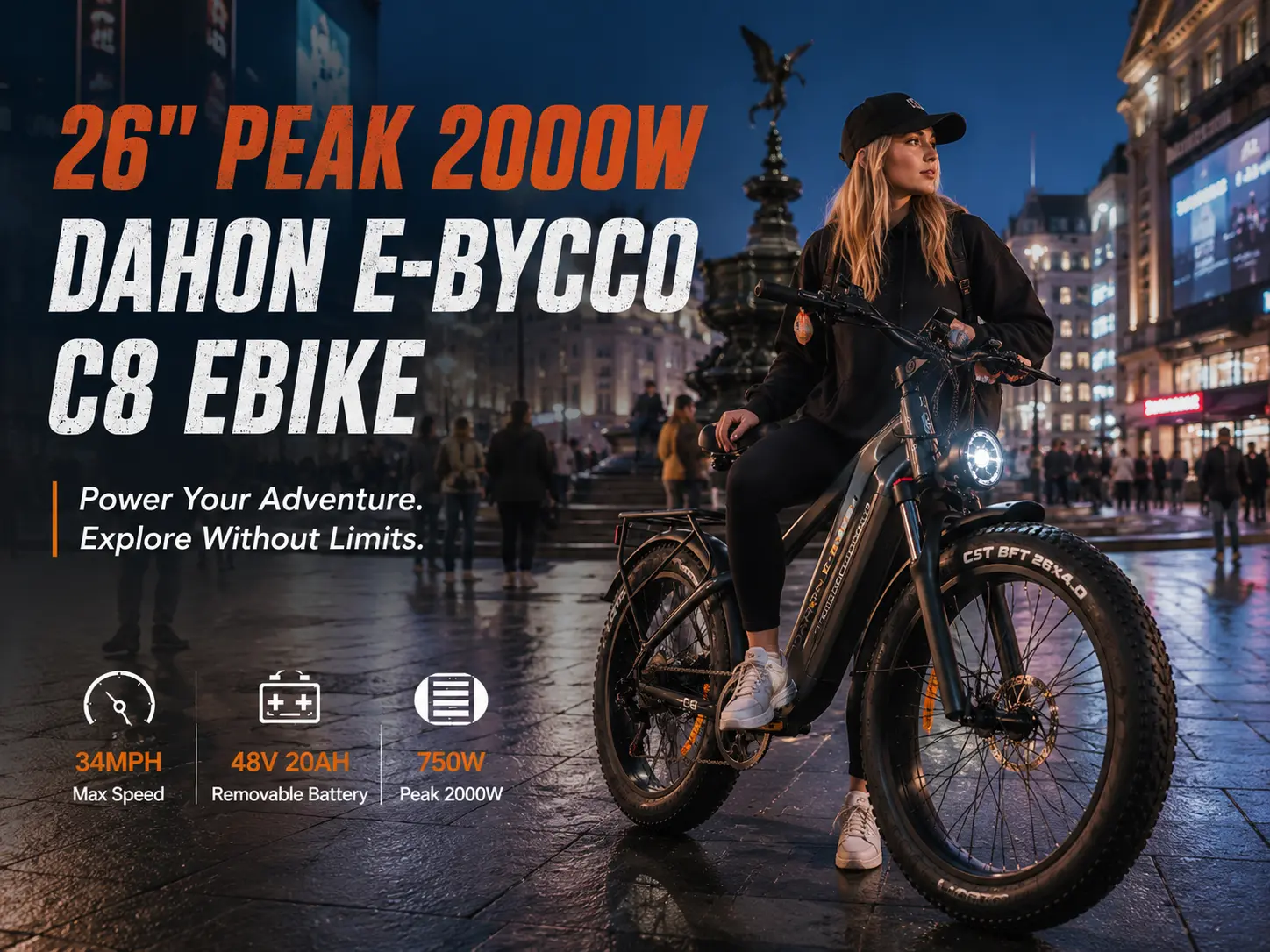 EBycco C8 /C9 DAHON 2000W Peak Electric Bike - 48V 20AH 960Wh Replaceable Battery, 32MPH Max Speed, 26" Fat Tire, Front Suspension, Hydraulic Brake, Torque Sensor, UL Certified Mountain Outdoor E-Bike