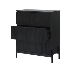Walker Edison PRSB3BBL2 35.38 x 15.75 x 30.38 in. 3 Drawer Front Chest with Reeded, Black