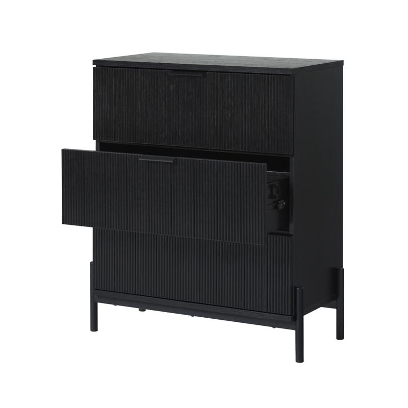 Walker Edison Mid-Century MDF Laminated Bedroom Drawer Dresser - Rectangular Reeded-Front 3-Drawer Storage Cabinet, Nightstand Cabinet, 35.38x15.75x30.38 in, Black, 114 lbs