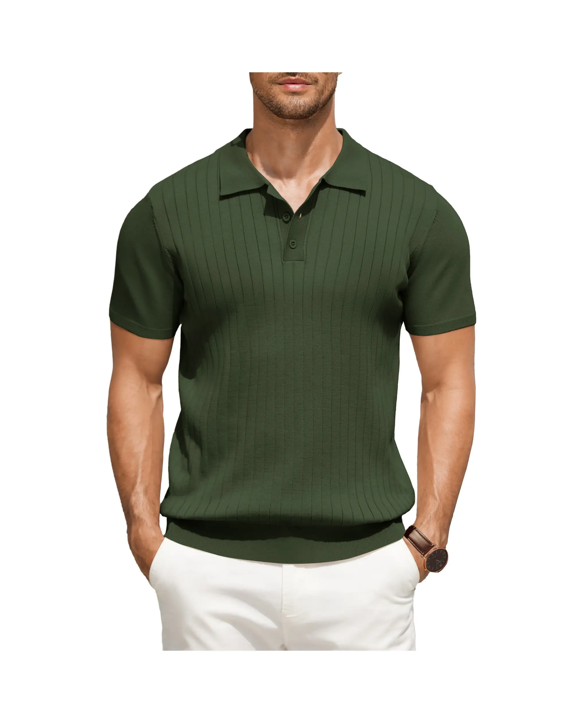 COOFANDY Men's Knit Polo Shirts Short Sleeve Ribbed Knitted Shirt Summer Lightweight Casual Golf Shirts