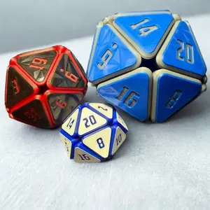 Large Squishy D20 Fidget Dice 3D Printed Stress Relief Toy for Anxiety Relief and Focus Enhancement Fully Articulated 2 Inch Dual Color Face Plates Dungeons & Dragons Fans