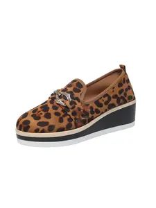 Women's Water Drill Thick Sole Loafers, /leopard Print Slip-Ons, Platform Commute Casual Shoes, Versatile Single Shoe, Rubber