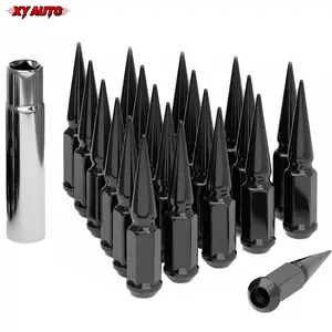 24pcs Black M14X1.5 Spike Lug Nuts One-Piece Design Factory Acorn Wheel Nuts with Socket Key, Compatible with 07-17 Sequoia/Tundra, 95-17 Silverado/Sierra 1500, 12-17 Ram 1500/Grand Cherokee