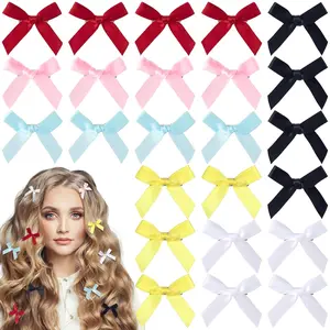 24 count Colorful Mini Bows Cute Ribbon Bowknot Hair Clips Small Snap Barrettes Red  Yellow White Blue Black Alloy Halloween Christmas Valentines Wedding Prom Hair Accessories for Women Teens