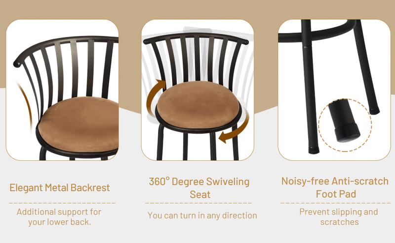 【Black Friday】Homy Casa Furniture Barstools  Brown Swivel Barstools with back and Faux Leather, kitchen counter height Armless Bar Chairs with Metal Legs, Footrest 24/29 Inch Springtok Design