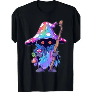 Summer Fashion Mystical Mushroom Wizard Graphic Tee - 100% Cotton Wear