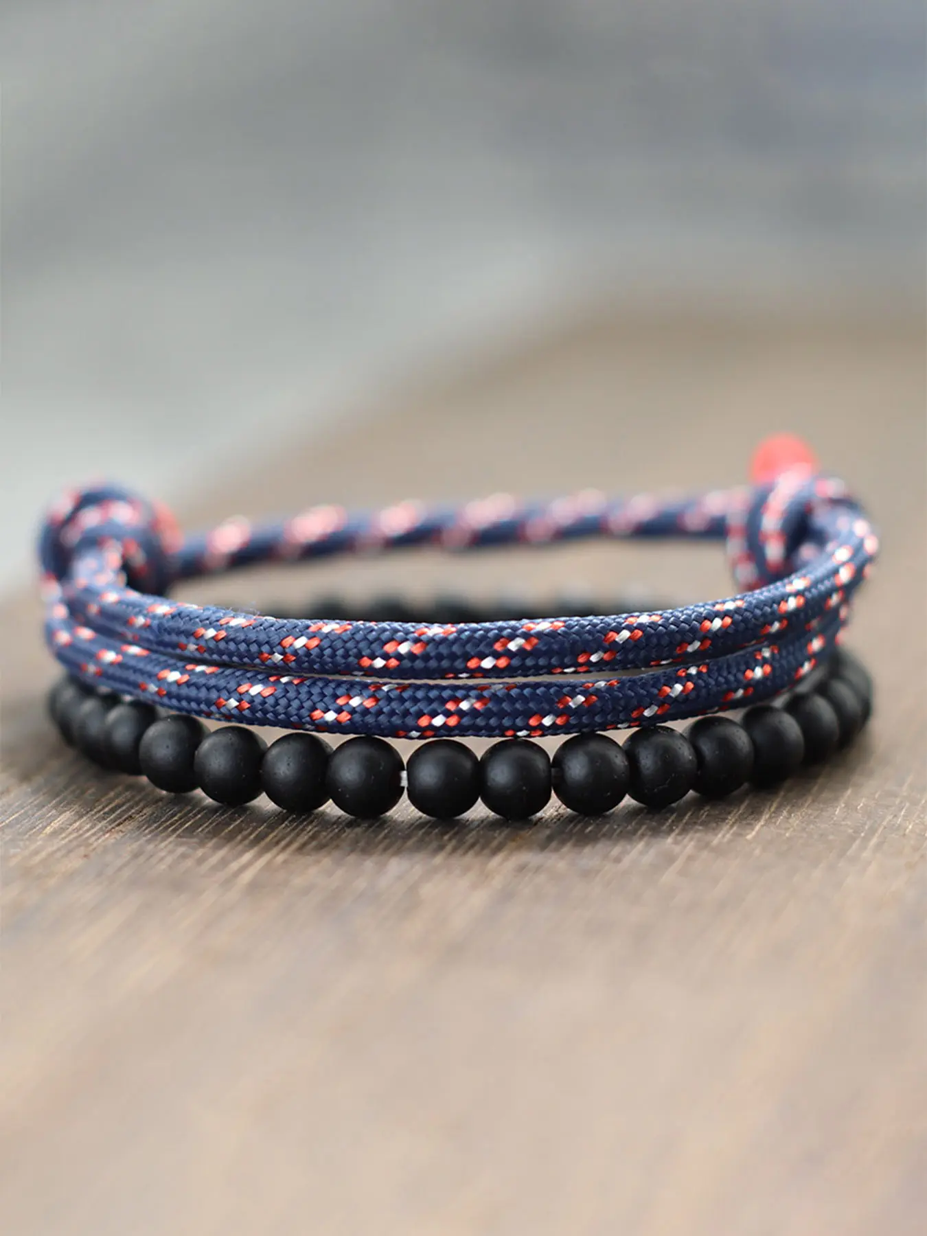 Men's Umbrella Cord Bracelet Set, 2-Piece 6mm Agate Bead Jewelry for Outdoor Cycling Sports, Stylish Accessory for Men