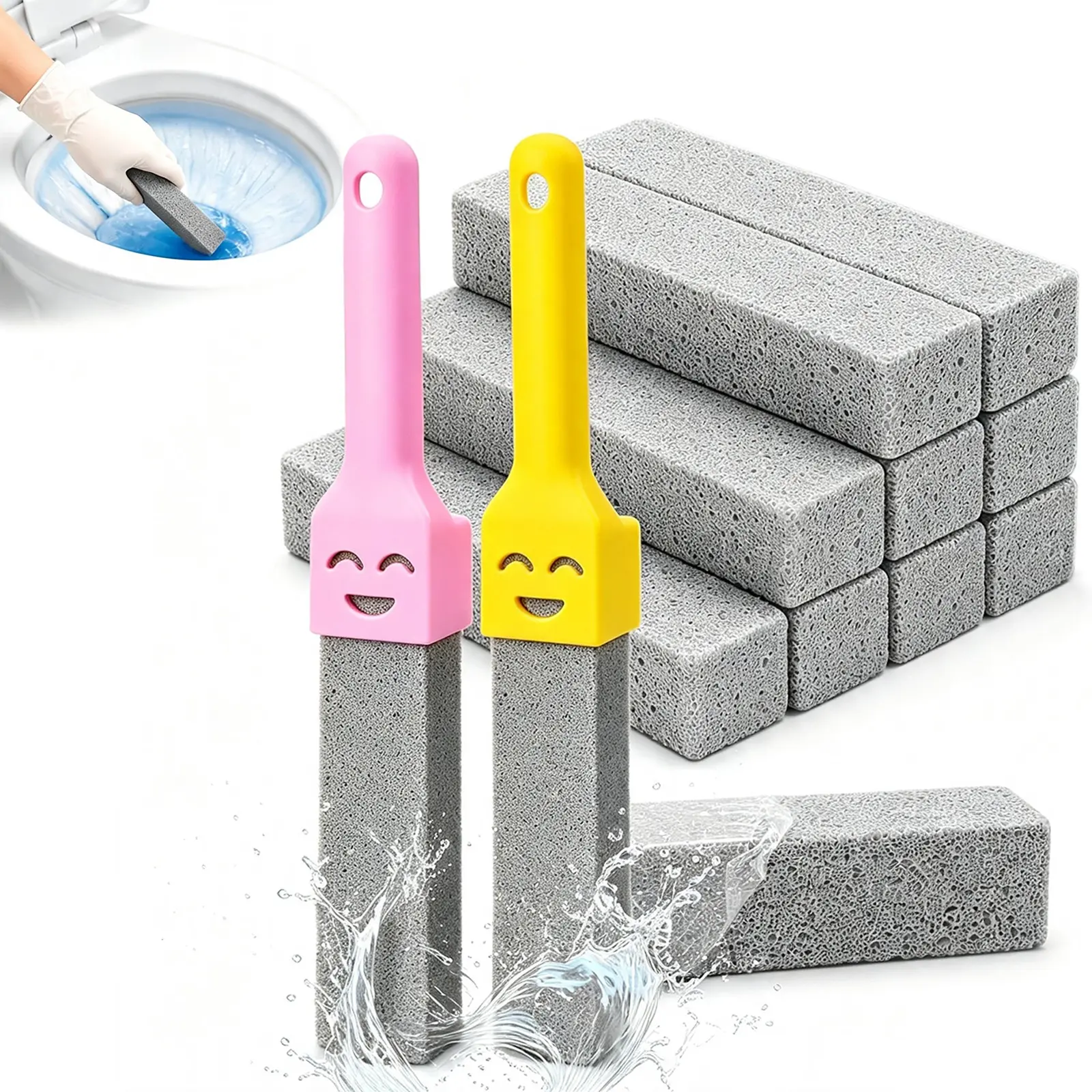 12 Pack Pumice Stone for Toilet Cleaning Extra Long Handle for Removing Bowl Ring Pool Bathroom Toilet Brush Limescale Stain Remover for Tile Bath-tub
