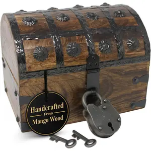 Pirate Treasure Chest for  Prizes & Classroom with Lock and  - Lockable Wooden Storage Chest Box, Pirate Decor, Decorative Wooden Box - (Small 8 x 6 x 6)