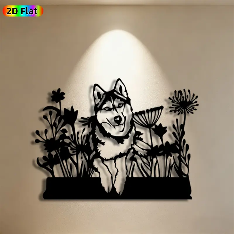 1pc Husky Metal Wall Art,Husky Statue Mural, Ideal Gift for New Year, Easter, Pet Enthusiasts, Weather-Resistant Metal Wall Decor Wall Sculptures, Perfect for Home Wall & Garden Fence Husky Enthusiasts