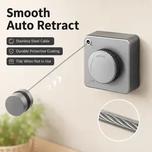Retractable Clothesline, Wall Mounted 15.1 ft Laundry Drying Line with Lock, Heavy Duty Space Saving Clothes Line for Bathroom, Balcony, Laundry Room, Indoor Outdoor Use