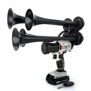 Porter Cable Impact Train Air Horn Extreme Pulsefire Edition, 4 Extended Metal Trumpets, 150 dB Output, Wireless Remote Control, Hand-Assembled in USA, Portable, Handheld Train Horn Drill