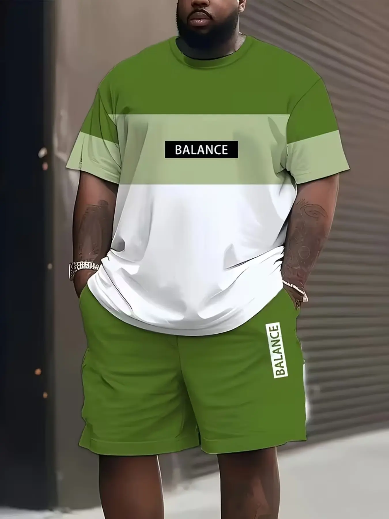 Men's Plus Size Two-Piece Sportswear Set, Sporty Set, Athletic Sets, and Colorblock, 3D Print T-Shirt and Fashion Short Pants, Casual Round Neck, Athletic Workout Clothing