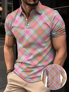 Men's Fashion Casual Plaid Button Polo Shirt, Summer New Golf Sporty Shirt, Stylish and Comfortable, Perfect for Daily Wear