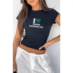 Funny St Patrick's Day Baby Tee Y2K, I Love Irish Goodbyes St Paddys Top, Kiss Me I'm Irish Shirt, Split the G, Pattys Parade Tee
