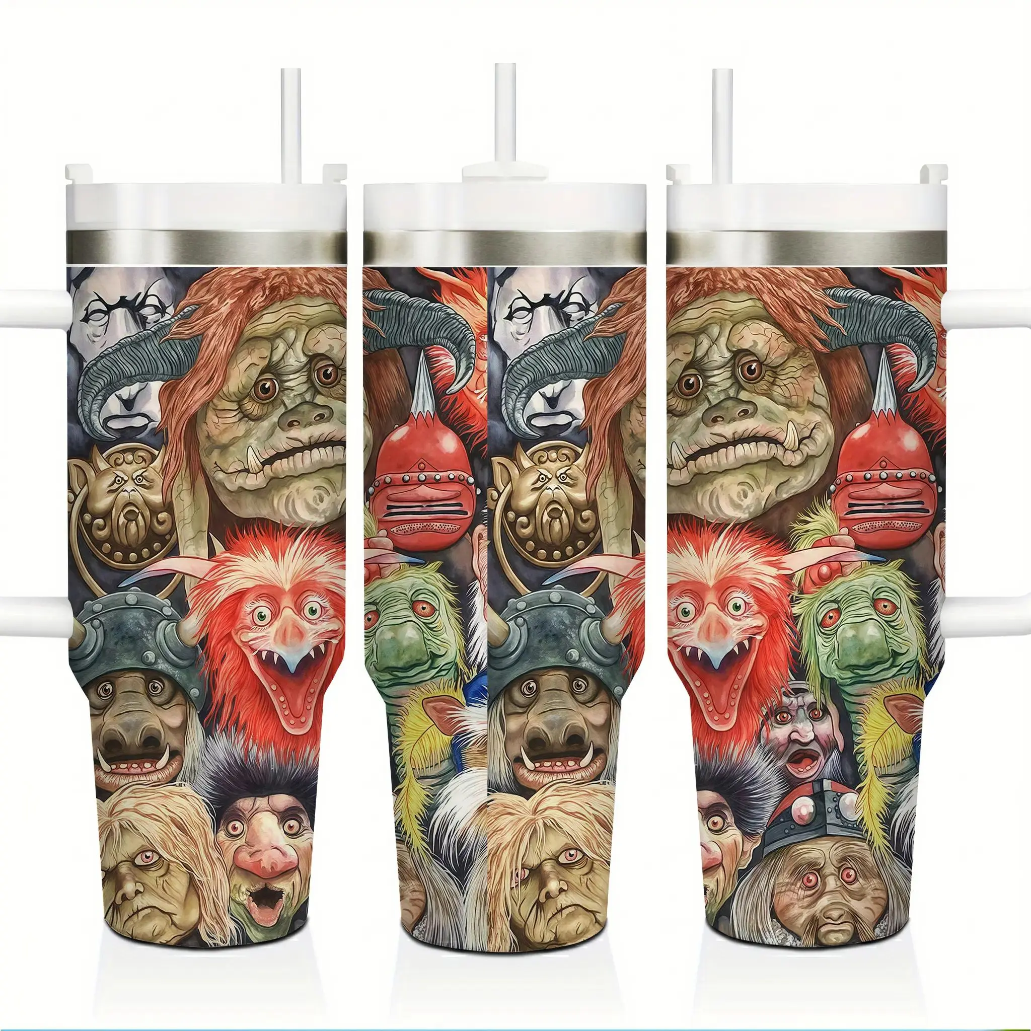 Labyrinth Movie Inspired 40oz Insulated Travel Tumbler Stainless Steel Mug with Handle and Straw Leak Proof Vacuum Thermal Cup Keeps Drinks Hot 12H Cold 24H Fan Gift
