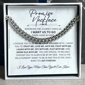 Promise Necklace For Him, Cuban Link Chain Necklace with Message Card Box, Gift Idea for Valentine, Gifts for Boyfriend, Real Chain for Men