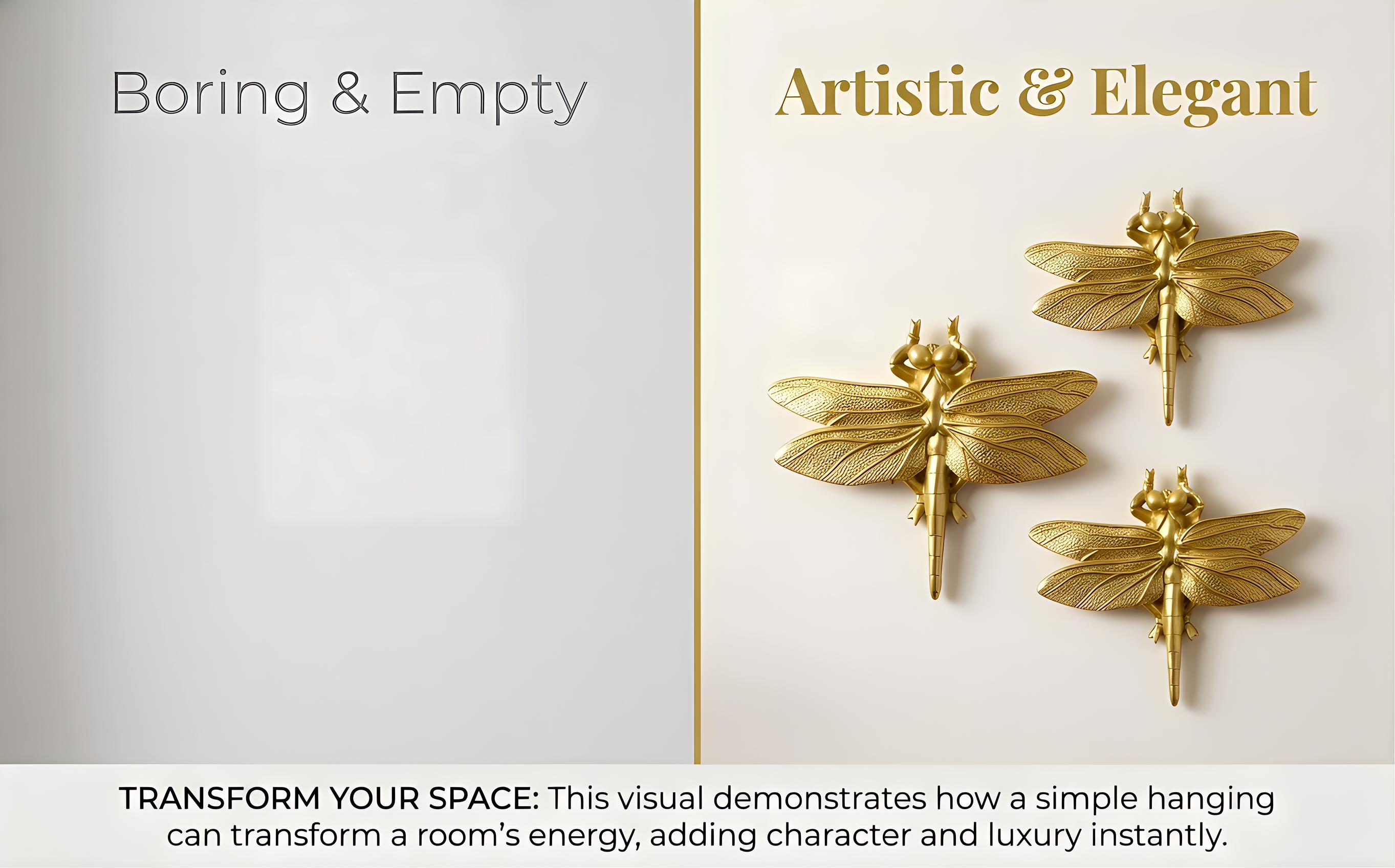 Elegant gold dragonfly wall-mounted statue, 1 piece creative interior design accent, artwork decor for modern apartment living space, insect-themed nursery wall art, chic entryway ornament, housewarming gift idea