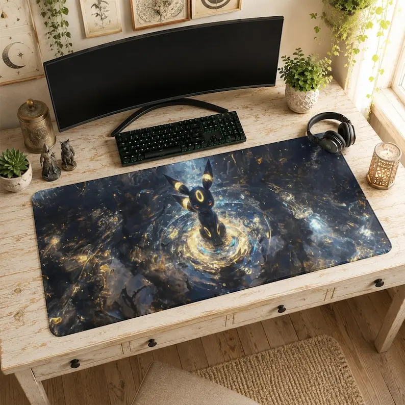 Umbreon Mouse Pad | Moonlight Glow Desk Mat, Dark Aesthetic Mat Gaming Accessories